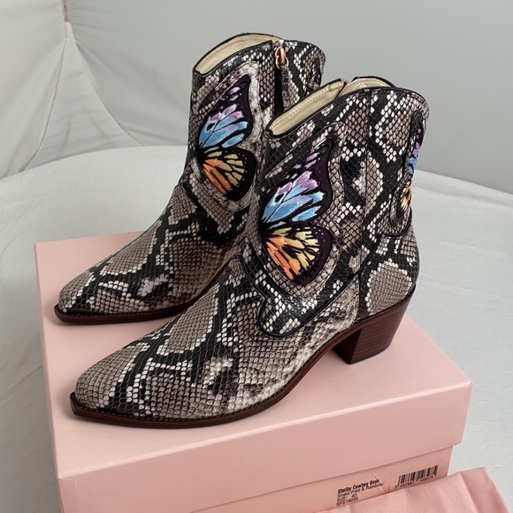 Sophia Webster Shelby black multicolor western leather snakeskin butterfly boots - Picture 4 of 14